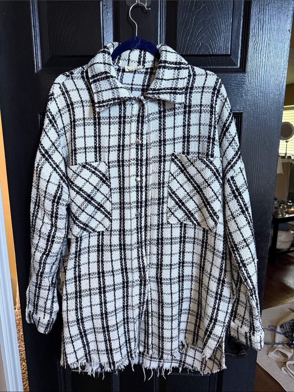 Black & White Plaid Shacket Jacket